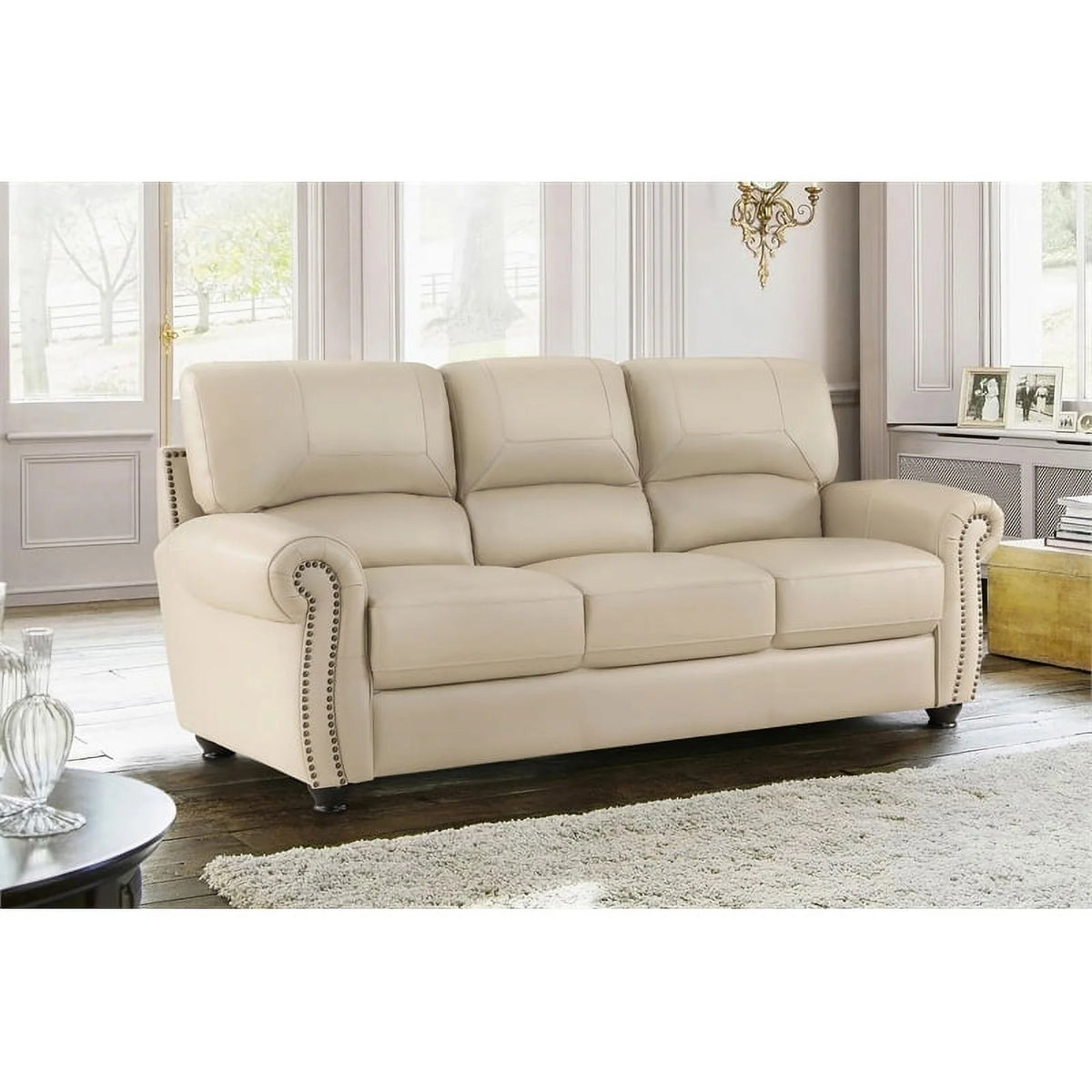 Leather 2-Piece Upholstered Sofa Set in Cream H578