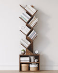 6 Tier Rustic Brown Tree Bookshelf with Storage Cabinet Y307302