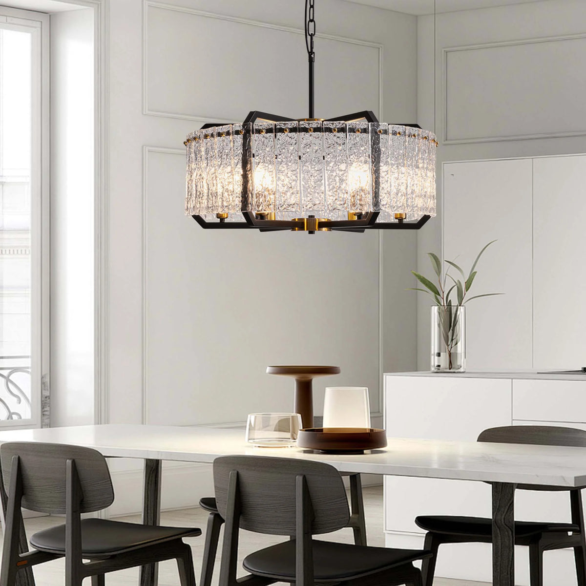 Black 6-Light Water Ripple Glass Chandelier W914