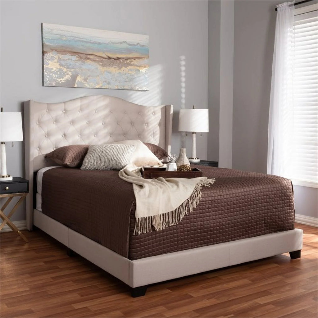 Beige Tufted Upholstered King Size Bed K235