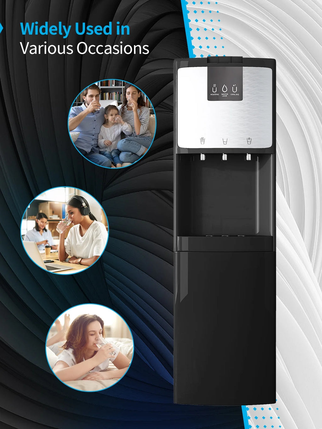 Bottom Loading Water Dispenser, Hot/Cold/Room Temperature, 3 or 5 Gallon, Black A909