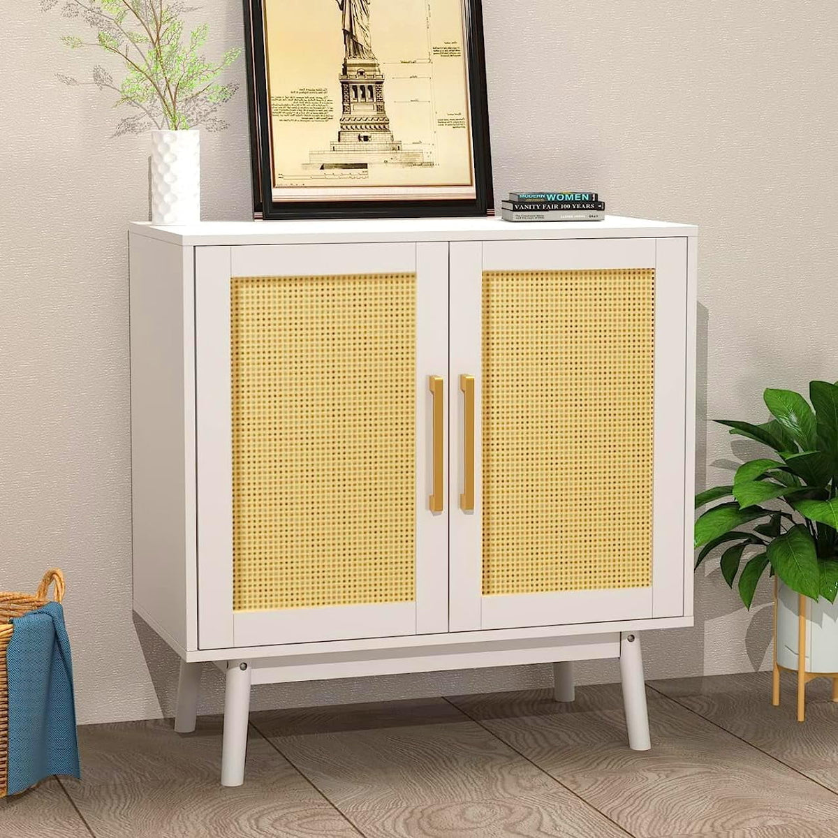 Black Rattan Storage Cabinet Set of 2 H312