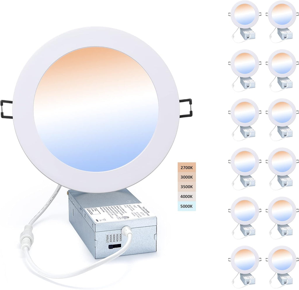 6-Inch Ultra-Thin Canless Recessed LED Lighting Kit, 5 CCT Selectable, Dimmable, 12 Pack S789618