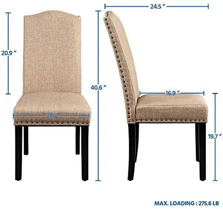 Upholstered Dining Chairs with Rubber Wood Legs and Nailhead Trim Set of 6 Z4738