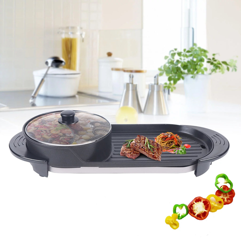 2 In 1 Portable Electric Non-stick Hot Pot Barbecue Grill F310333