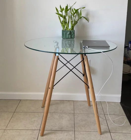 5 Piece Round Glass Dining Table Set with 4 Chairs Y175