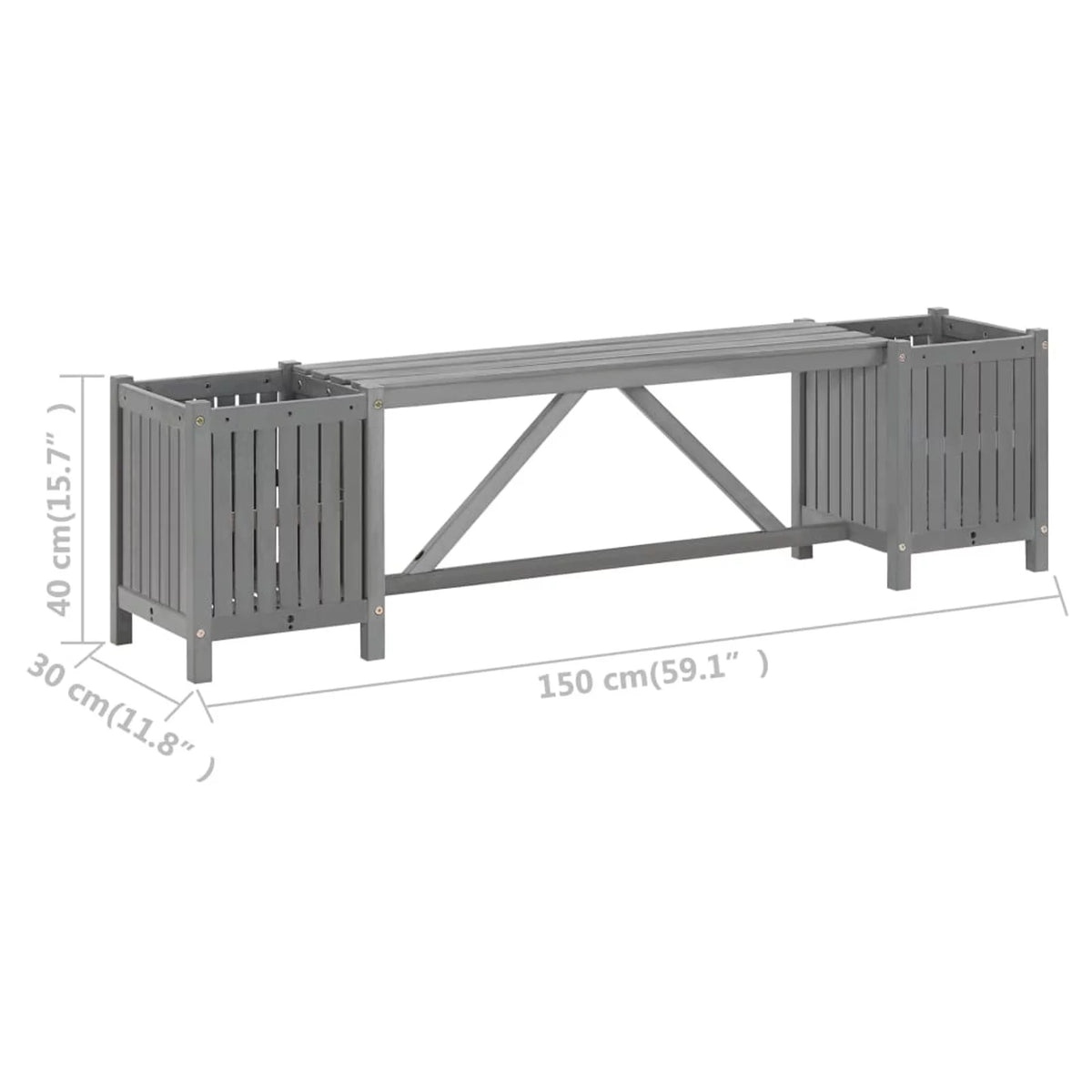 Acacia Wood Patio Bench with 2 Planters W775008