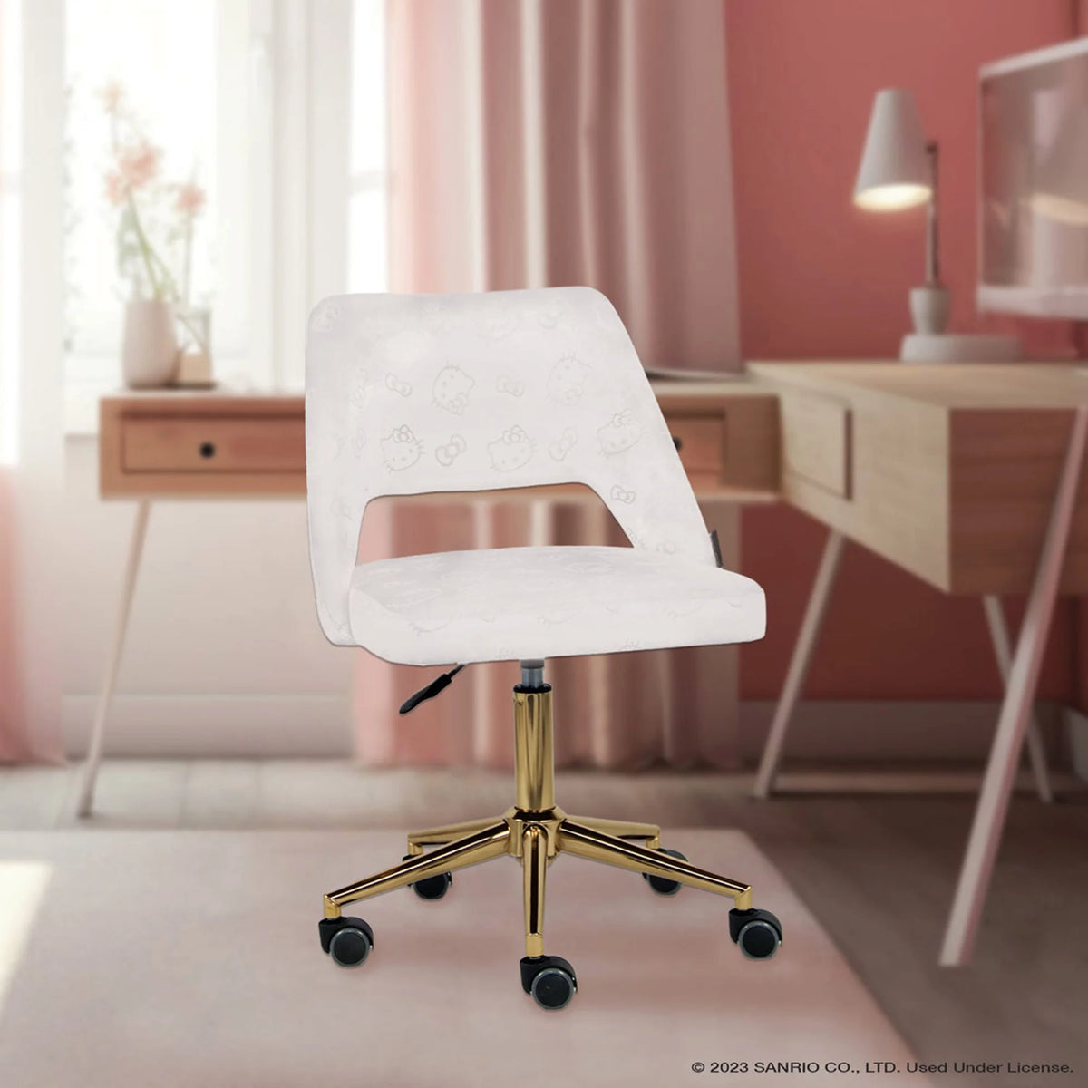 White Velvet Swivel Vanity Chair with Wheels B3517