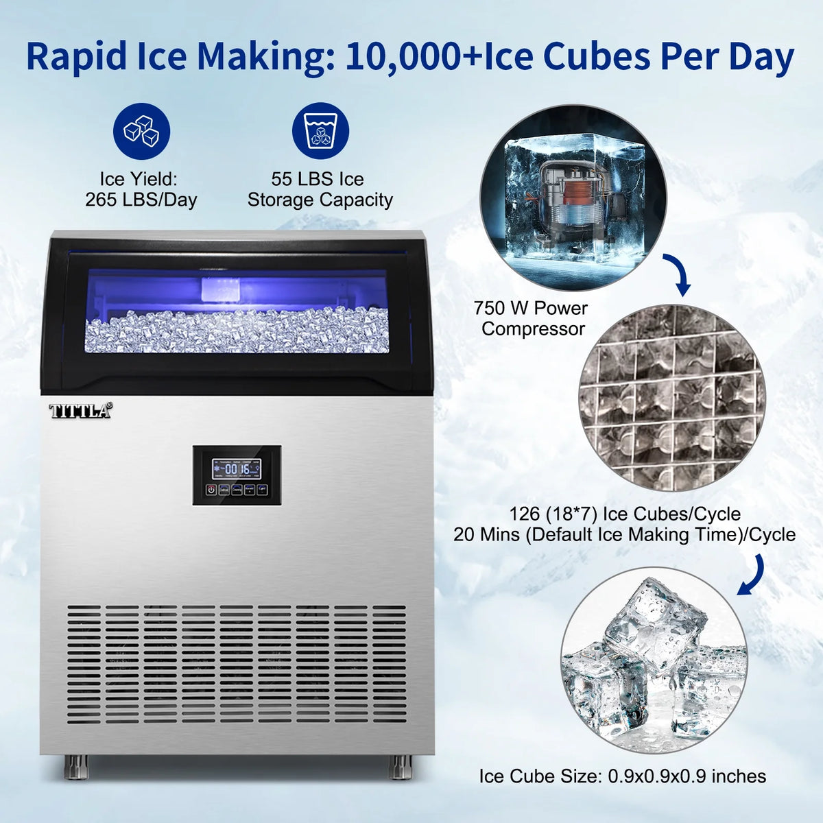 Commercial Ice Maker with 55lbs Ice Storage Capacity F140