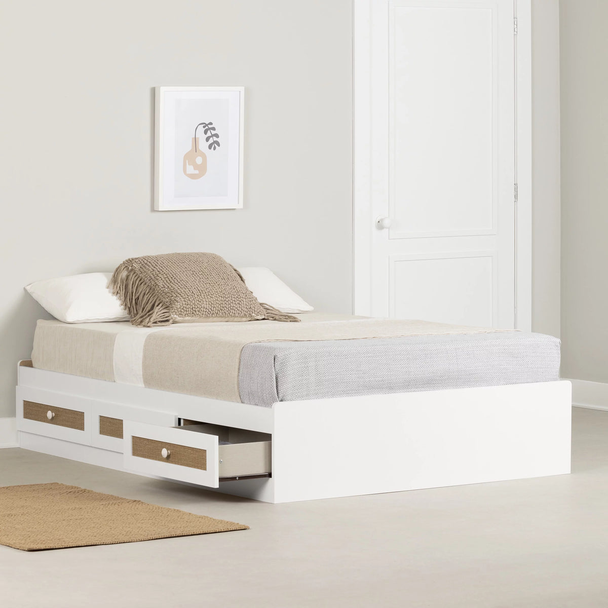 White Full Bed with 3 Drawers L2046