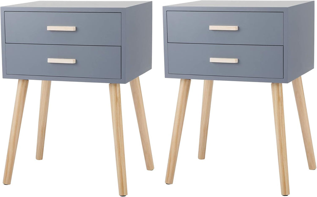 Set of 2 Grey 2 Drawer Wood Nightstand Y777