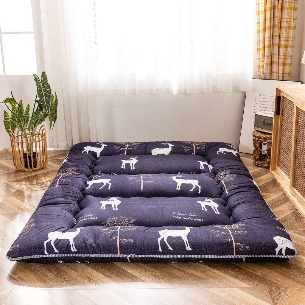 Navy Floral Printed Memory Foam Futon Mattress Twin Size F7497