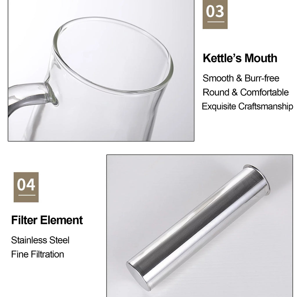 Glass Kettle Cold Brew Coffee Maker with Stainless Steel Filter U901