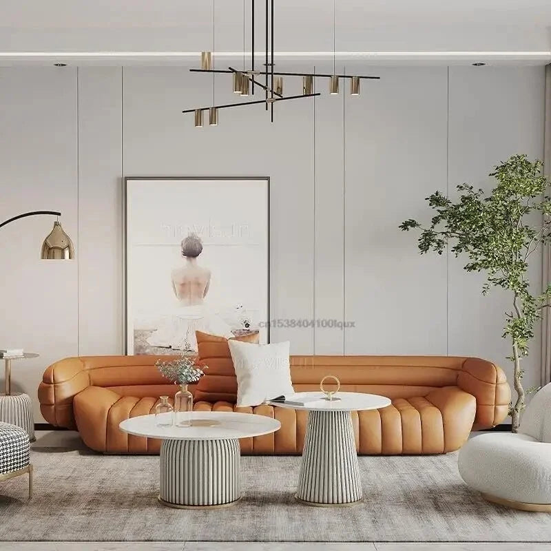 Yellow Light Grey Leather Sofa C4434