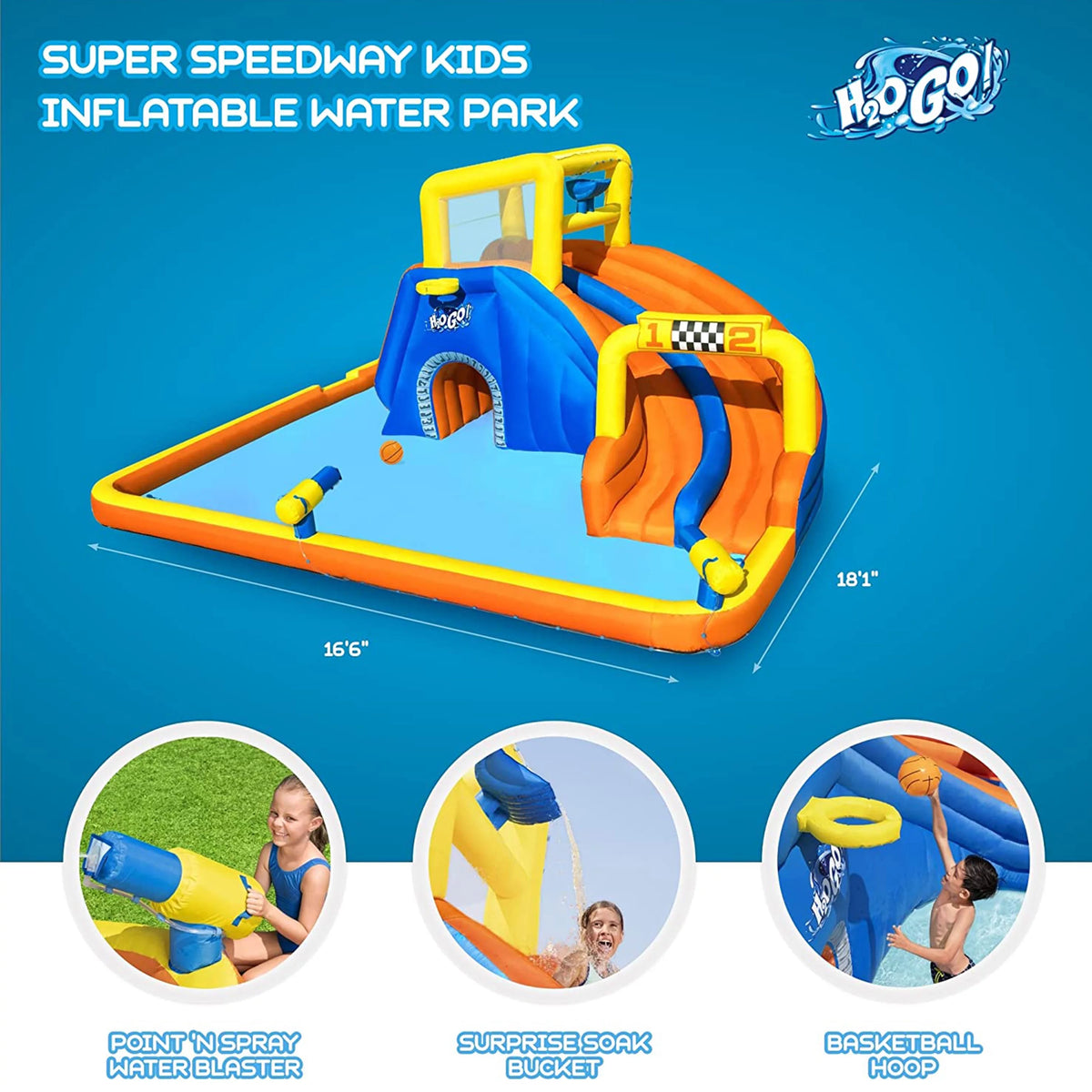 18' x 16.5' x 8.6' Inflatable Water Park G479