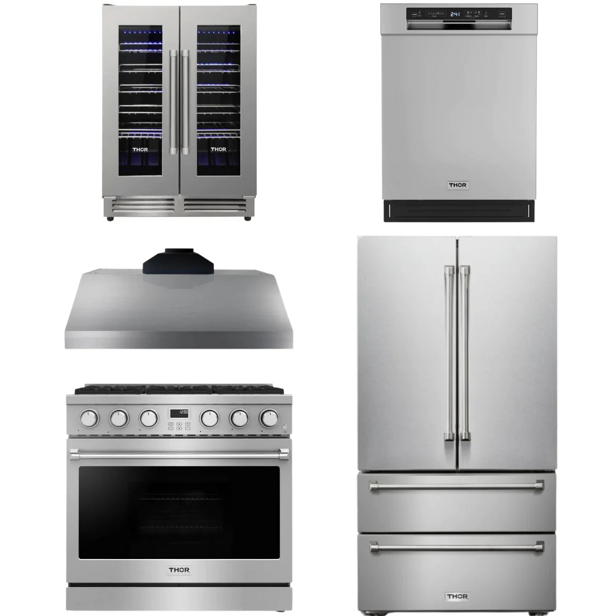 36 Gas Range, Range Hood, Refrigerator, Dishwasher and Wine Cooler L6632