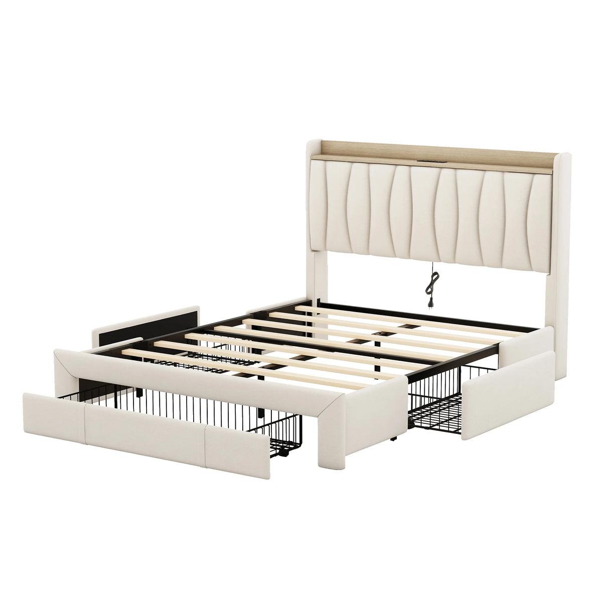 Queen Size Upholstered Platform Bed Frame with 3 Drawers Z9739