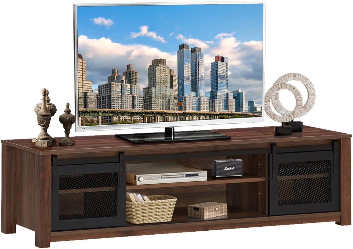 Walnut TV Stand with Sliding Doors N535412
