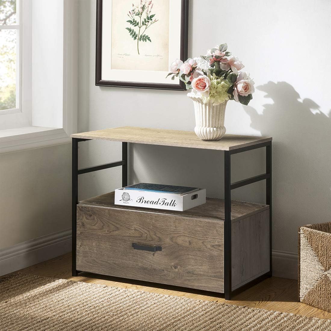 Wood Lateral File Cabinet with Drawer and Open Shelf X351