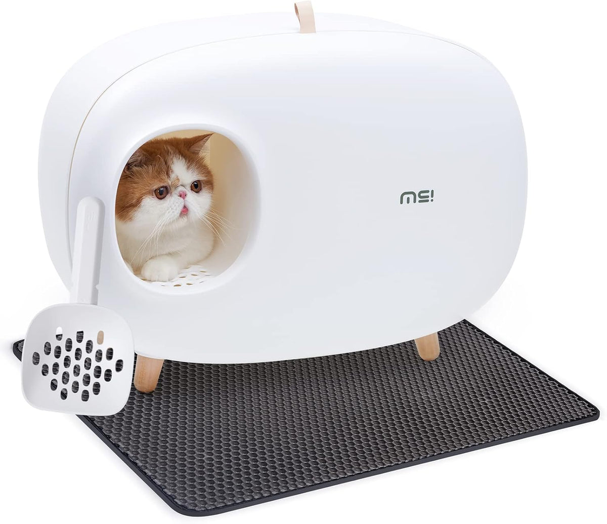 Cat Litter Box With Lid Enclosed Design with Scoop&Mat R4116