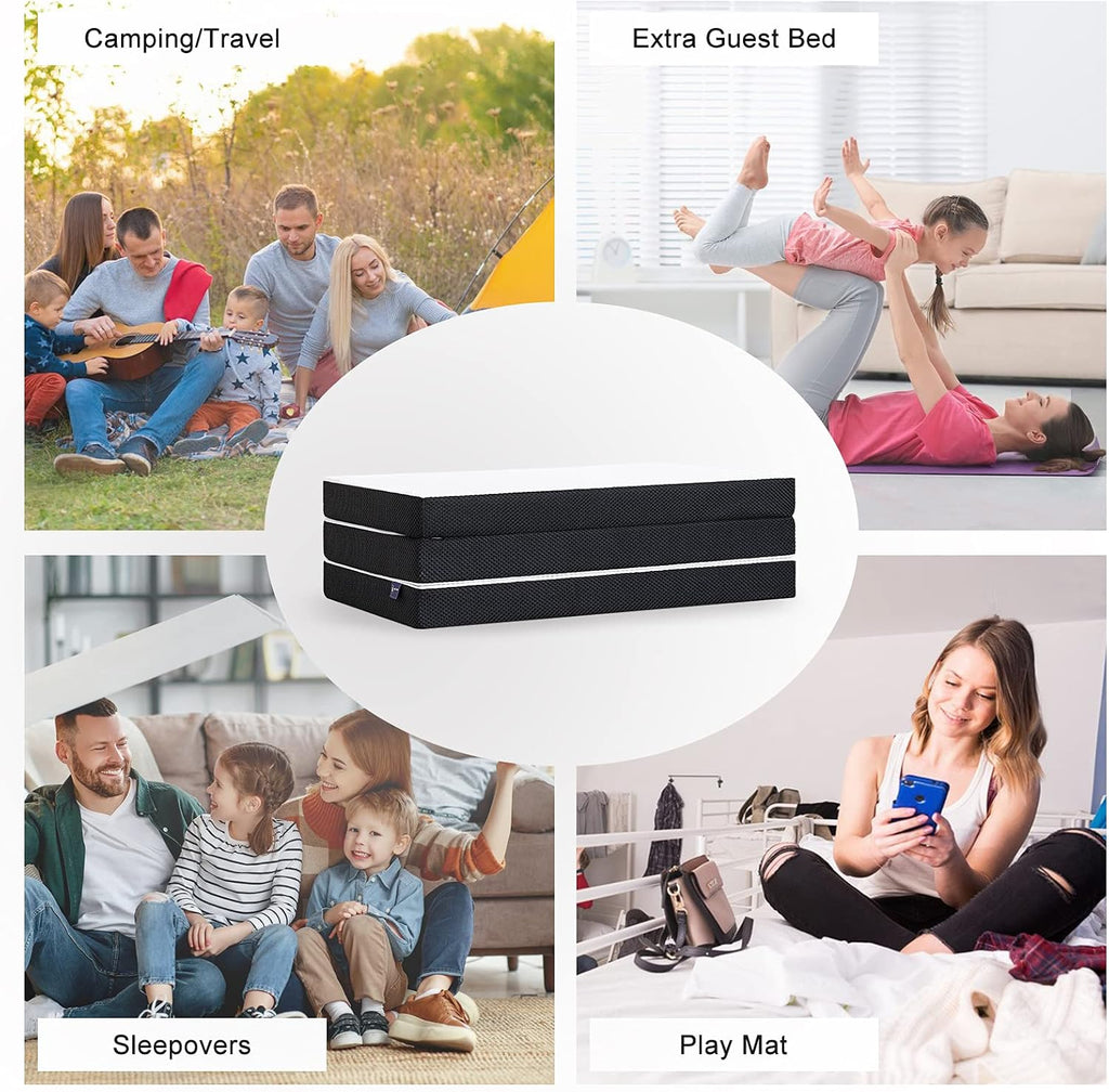 Folding Gel Memory Foam Mattress Topper with Washable Cover F391