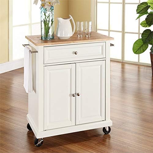 White Natural Wood Top Kitchen Cart T92540