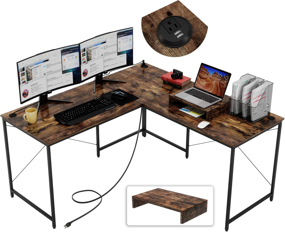 L Shaped Desk with Power Outlet Reversible Corner Desk G53780