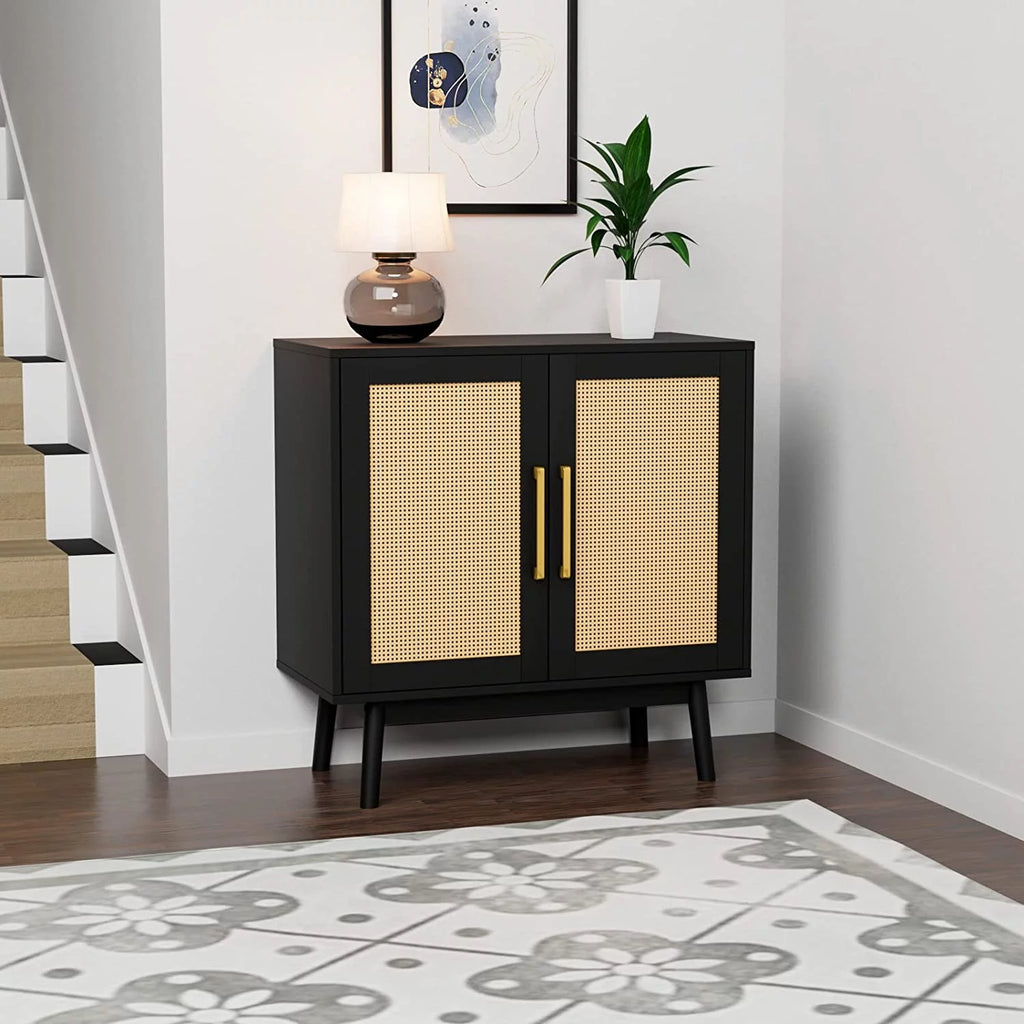 Black Rattan Storage Cabinet Set of 2 H312