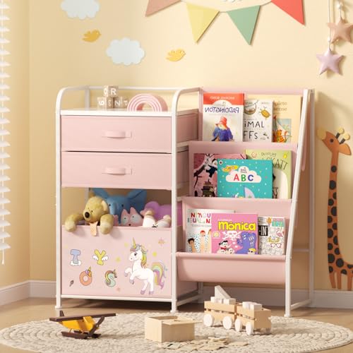 Kids Bookshelf and Toy Storage Organizer with 2 Drawers J905