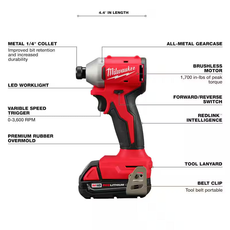 18-Volt Lithium-Ion Brushless Cordless Compact Drill/Impact Combo Kit (2-Tool) with Batteries, Charger and Bag Q995