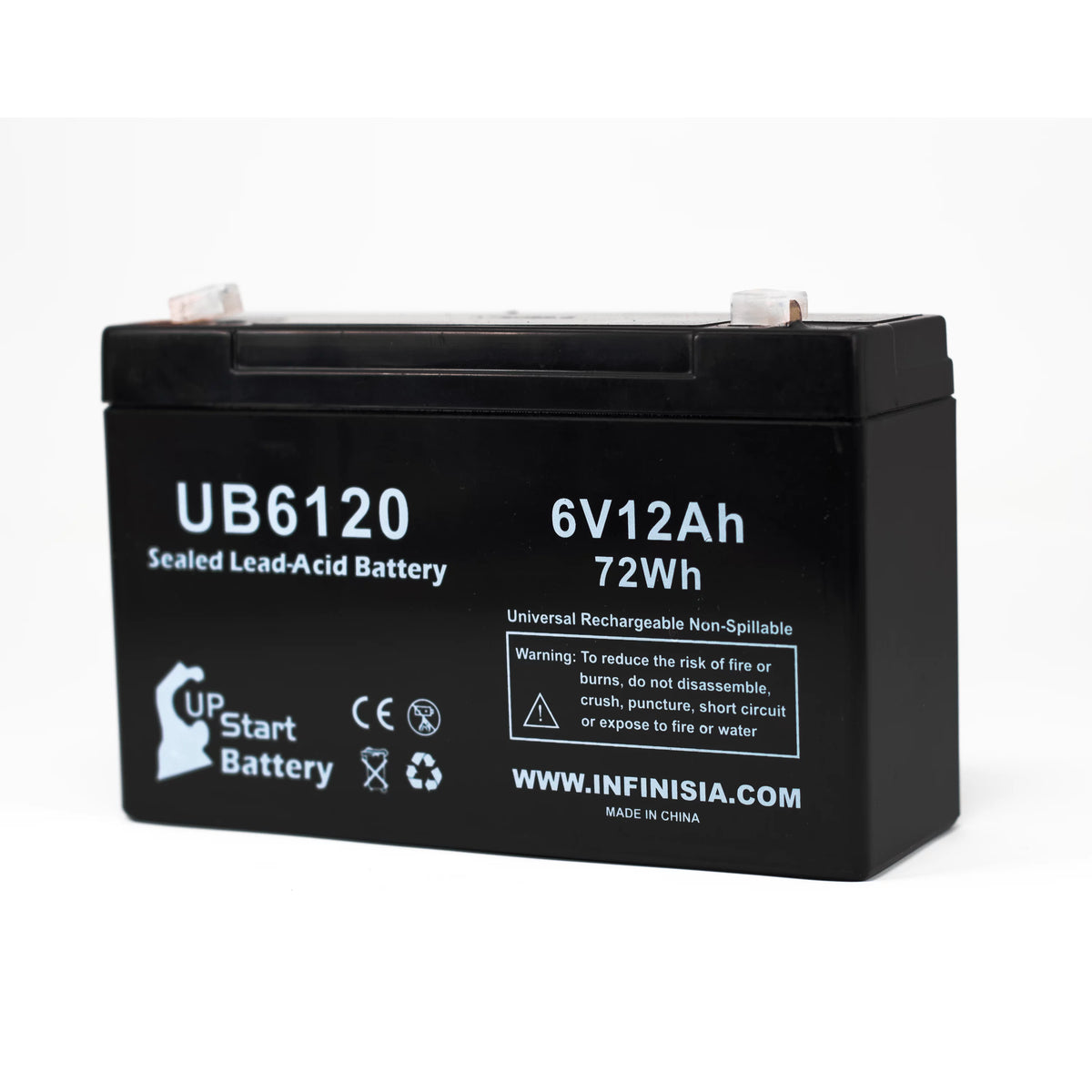 6V 12Ah Sealed Lead Acid Battery with F1 to F2 Terminal Adapters Z4798
