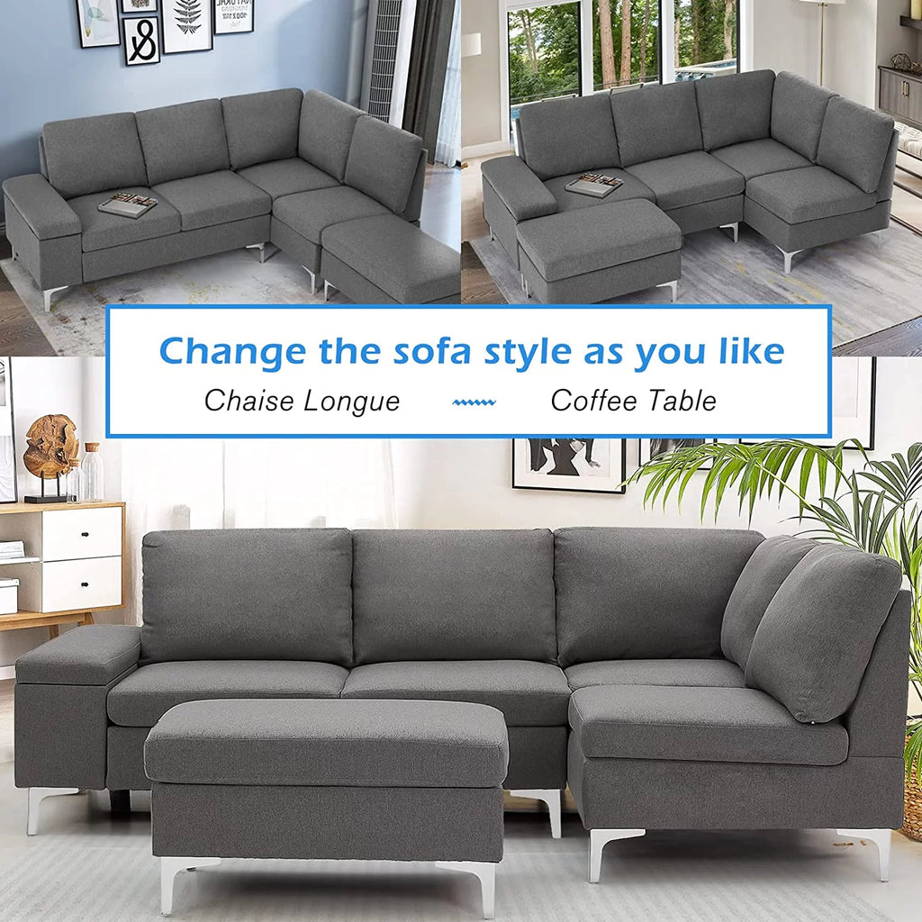 85.5" Right Facing Sectional Sofa with Ottoman in Gray C912