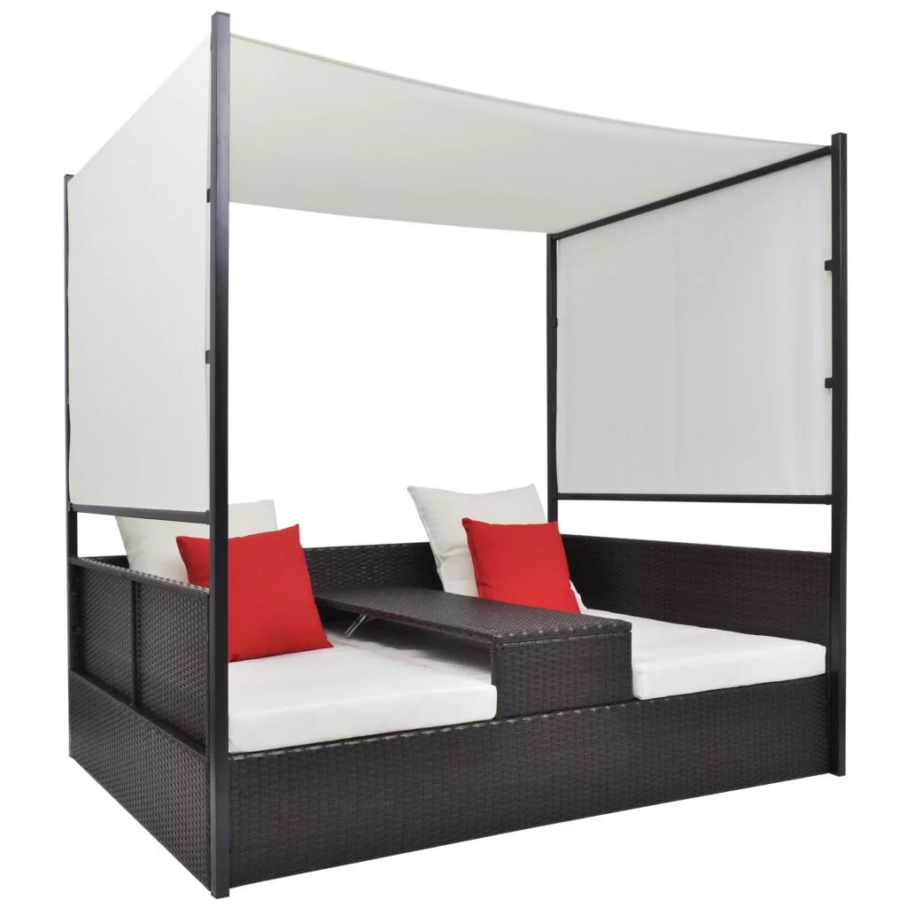 Garden Bed with Canopy Brown Poly Rattan E52636