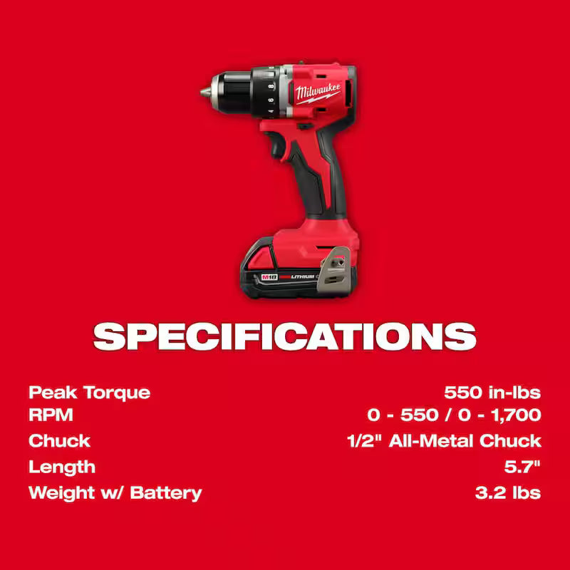 18-Volt Lithium-Ion Brushless Cordless 1/2 in. Compact Drill/Driver Kit with 6.0Ah Battery Pack R628682