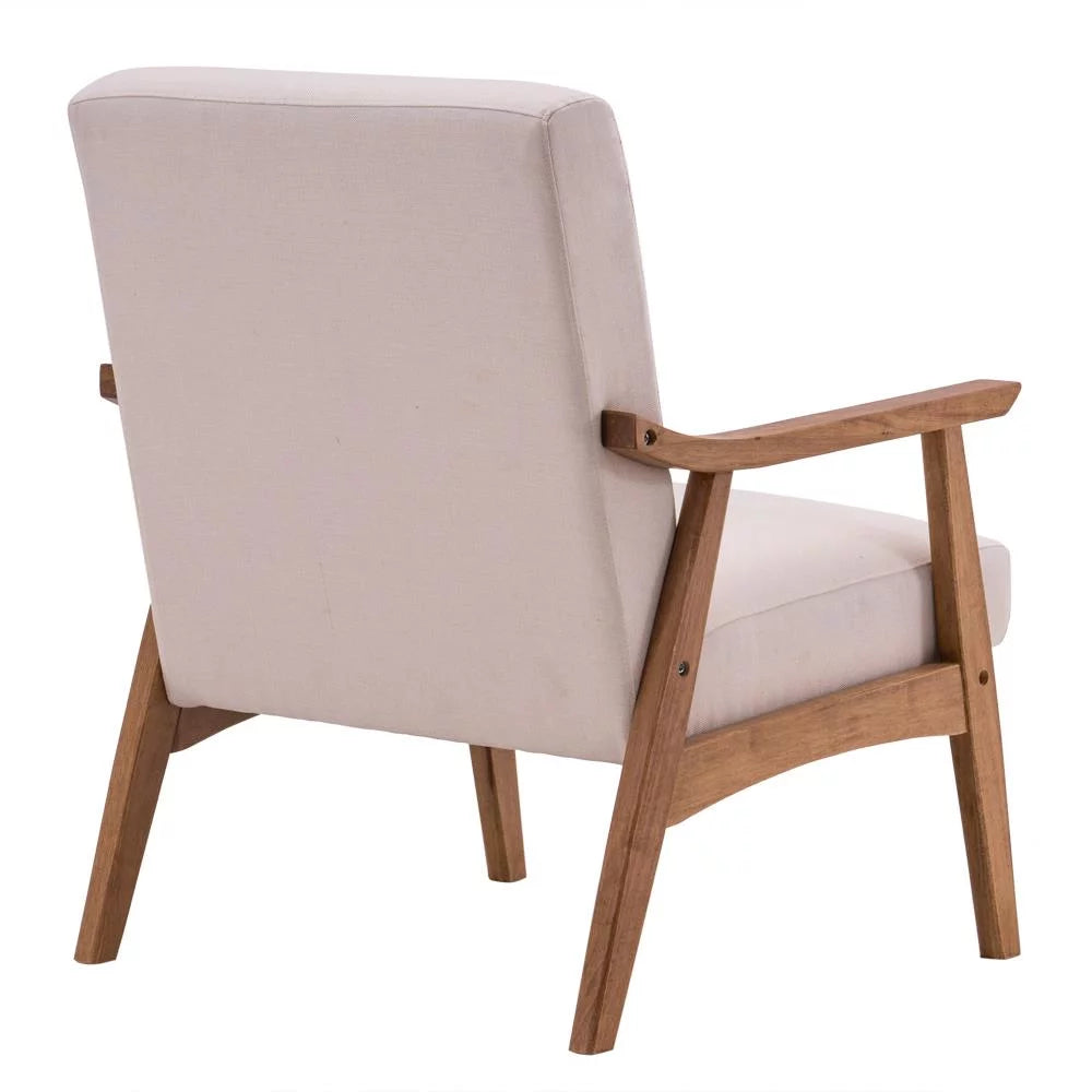 Beige Mid-century Modern Arm Chair with Solid Wood Frame U9425