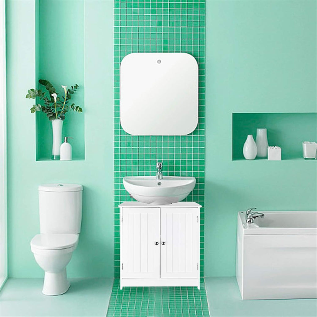 White Floor Pedestal Bathroom Storage Cabinet with 2 Doors C39388