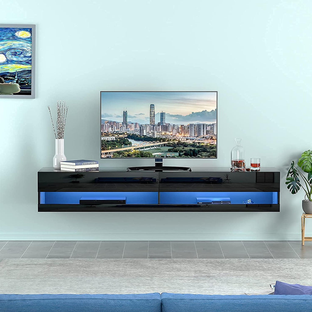 Wall Mounted LED Floating TV Stand with Cabinet and Cable Management for 80 Inch TV X37225