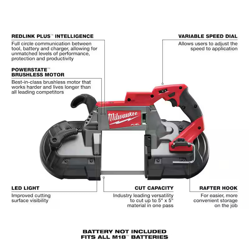 18-V Lithium-Ion Brushless Cordless Deep Cut Band Saw with Two 5.0Ah Batteries C145777
