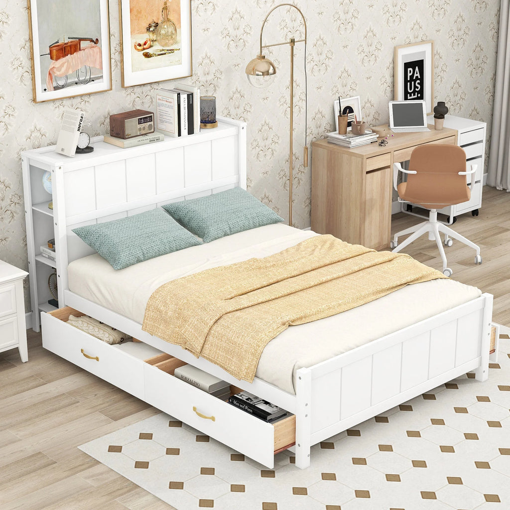 Full Size Platform Bed with Storage White L6091