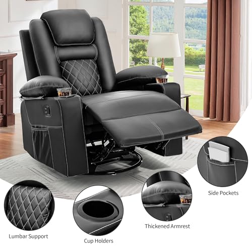 Black Faux Leather Swivel Rocker Recliner Chair with Massage & Heat V443705