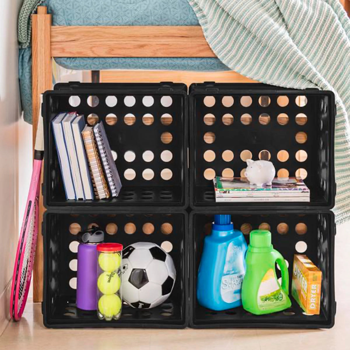 Stackable Storage Crate Organizer Bins with Handles, 6 Pack N3838