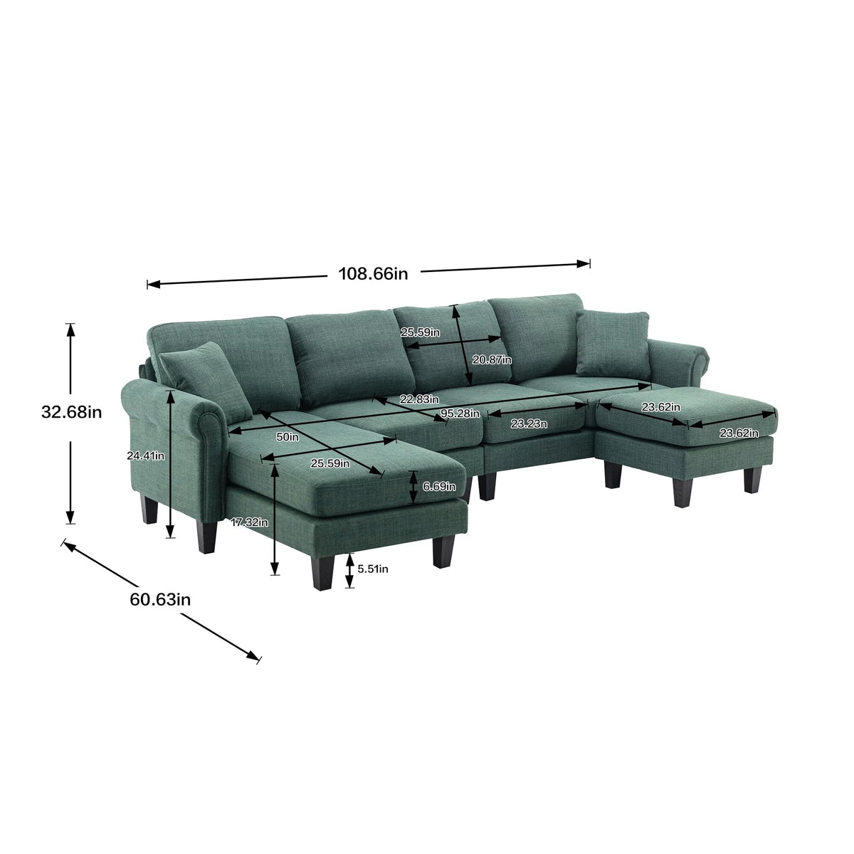 Green Sectional Sofa with Ottoman O6876