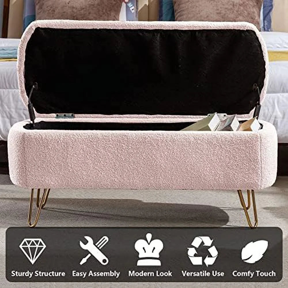 Cream White Boucle Ottoman Bench H52153