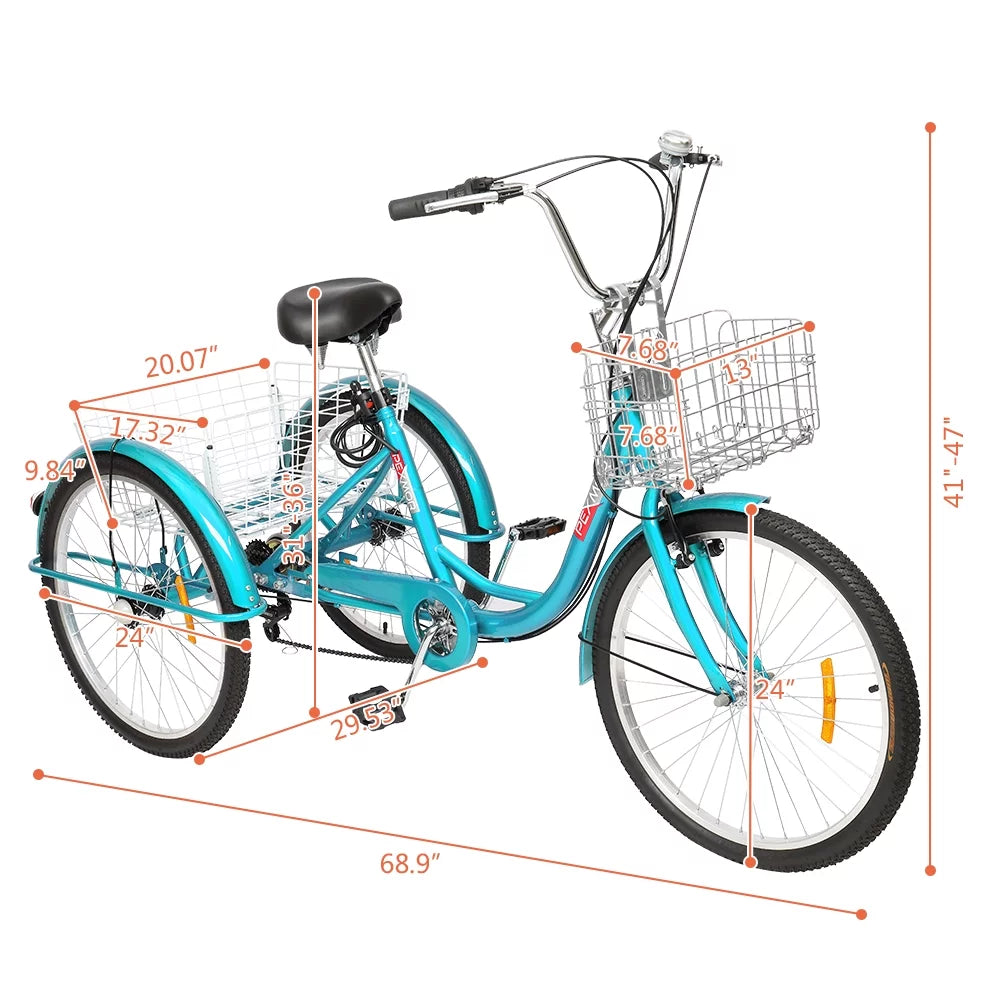 24/26 Inch 7 Speed Adult Trike with Folding Basket Y99642