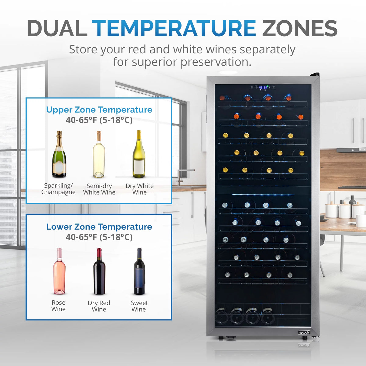98 Bottle Dual Zone Stainless Steel Wine Refrigerator D605