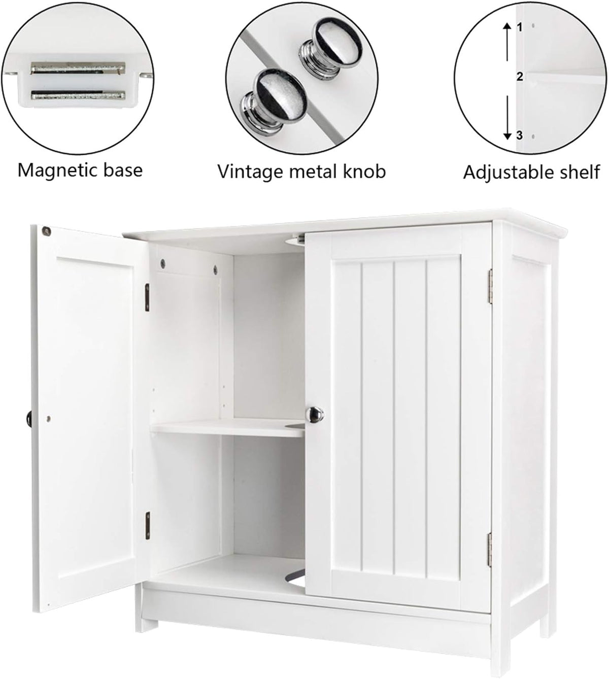 White Floor Pedestal Bathroom Storage Cabinet with 2 Doors C39388
