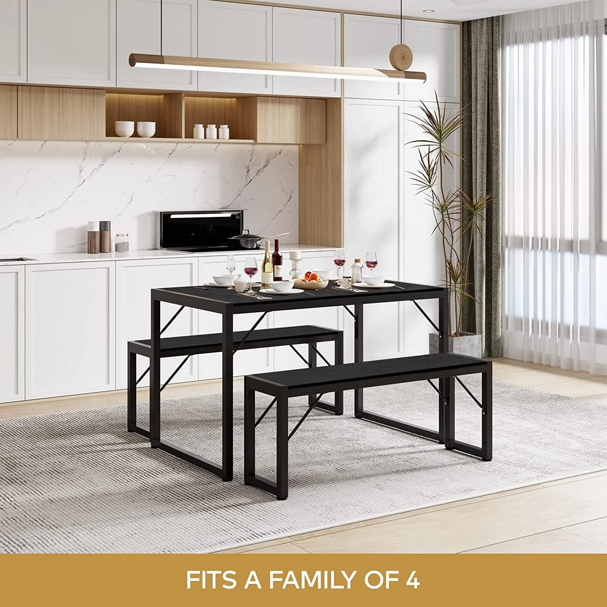 Black Modern Dining Table and Chairs for 4 W935259