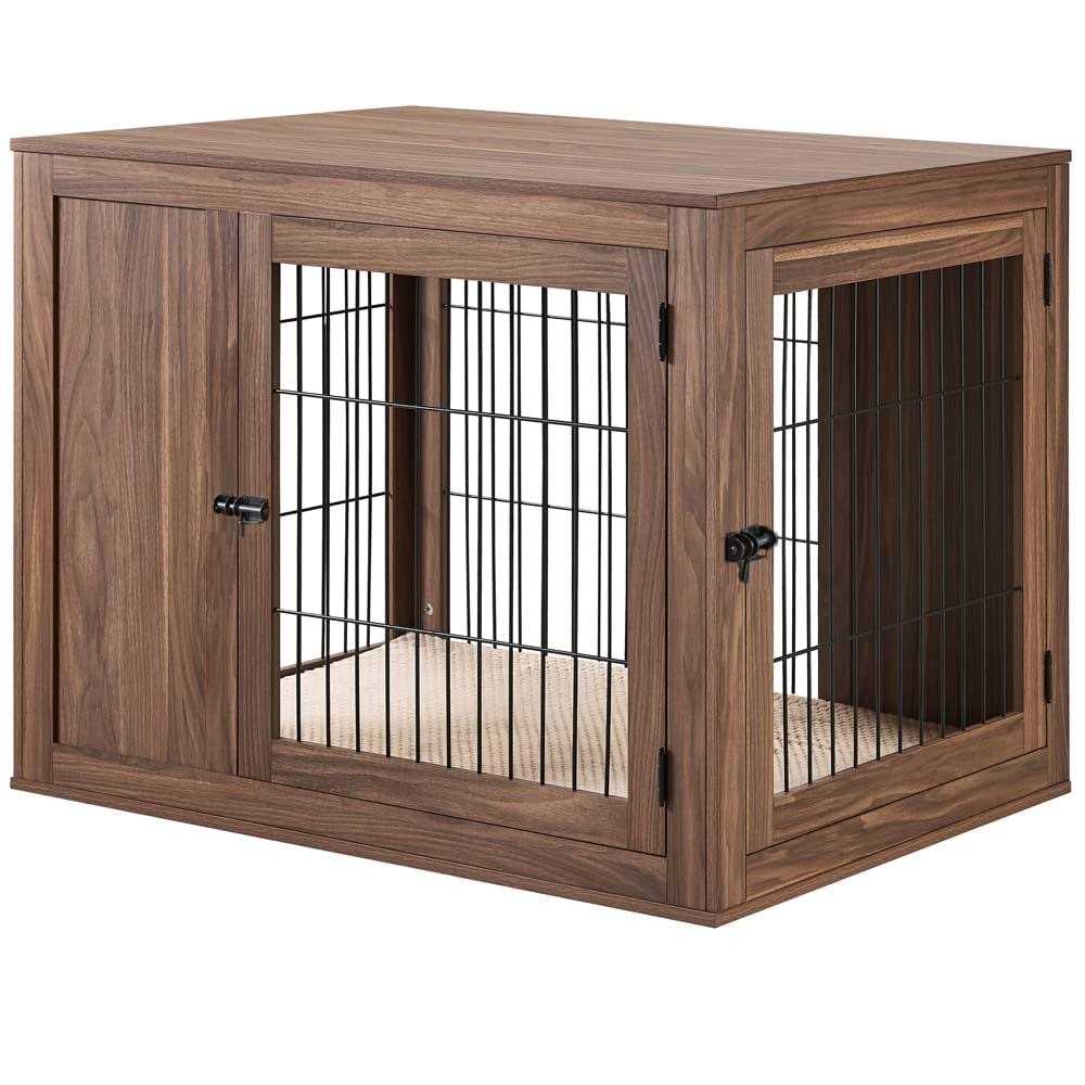 Wooden Dog Crate End Table with Cushion L8389
