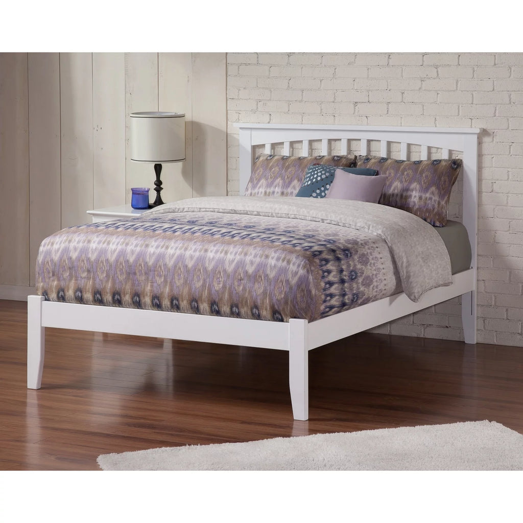 White Full Platform Bed with Open Foot Board T78725