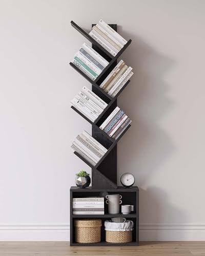 6 Tier Rustic Brown Tree Bookshelf with Storage Cabinet Y307302